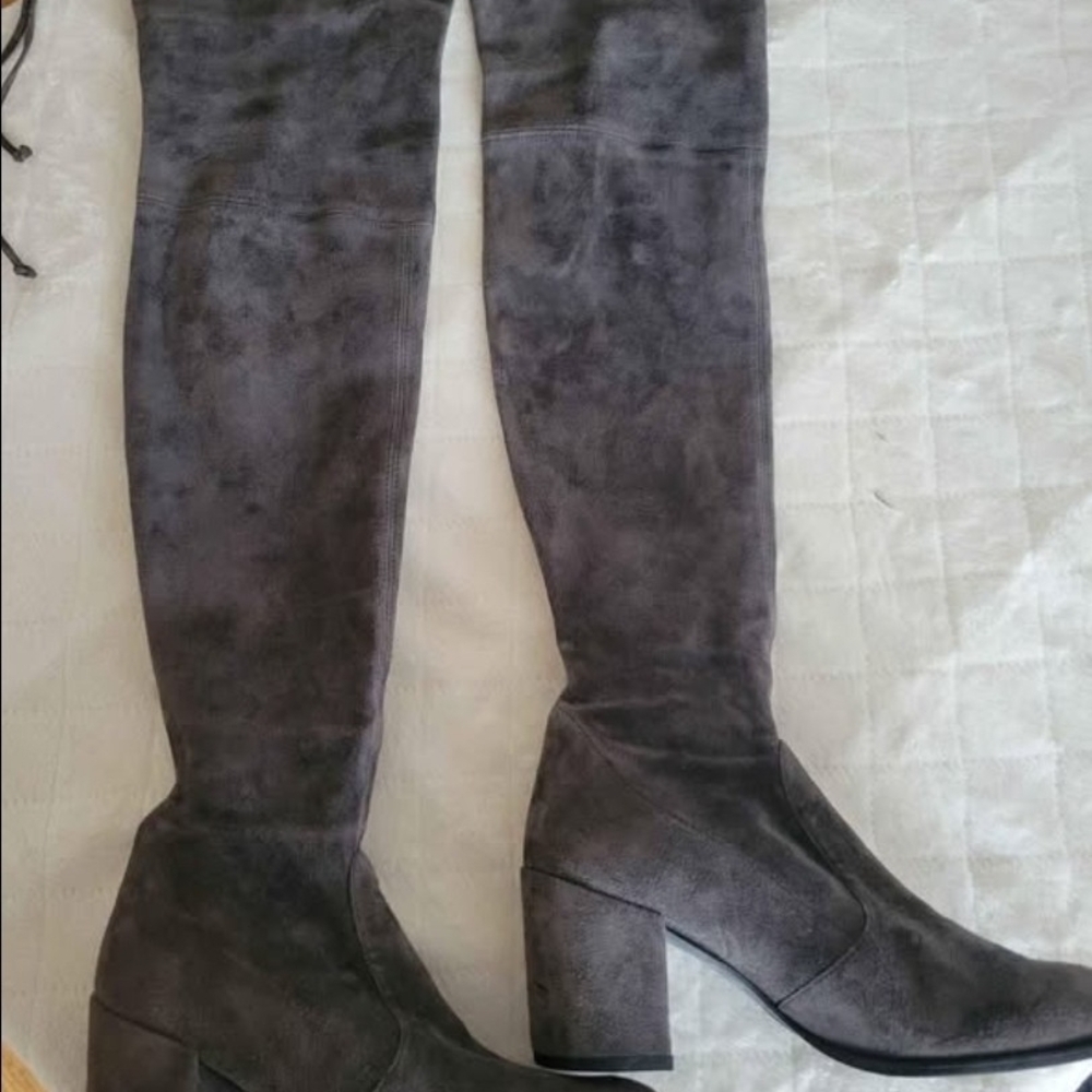 Stuart Weitzman Charcoal Suede Over-the-Knee Boots